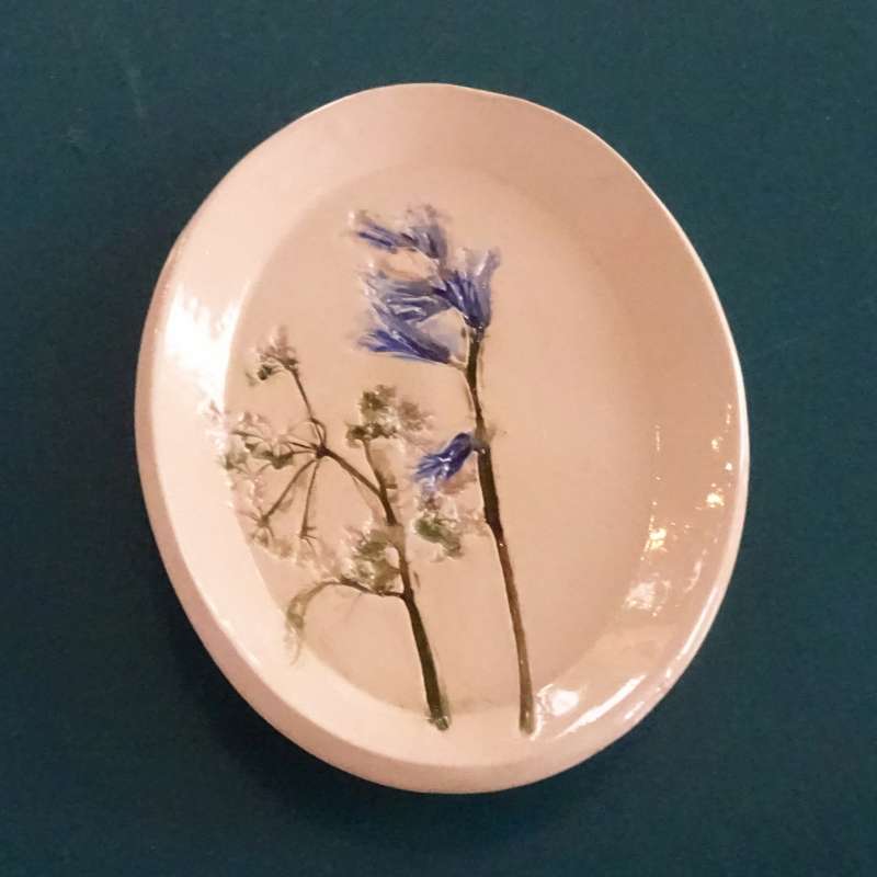 Small Oval Platter with Cow Parsley and Bluebells